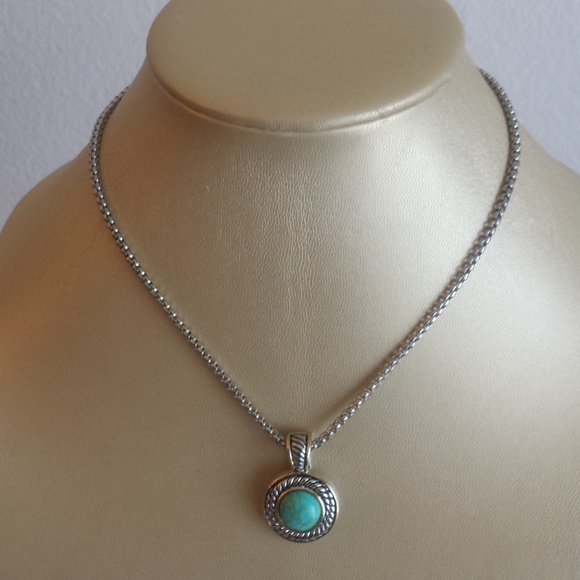 16" long necklace,with Round CZ turquoise stone - Picture 6 of 7